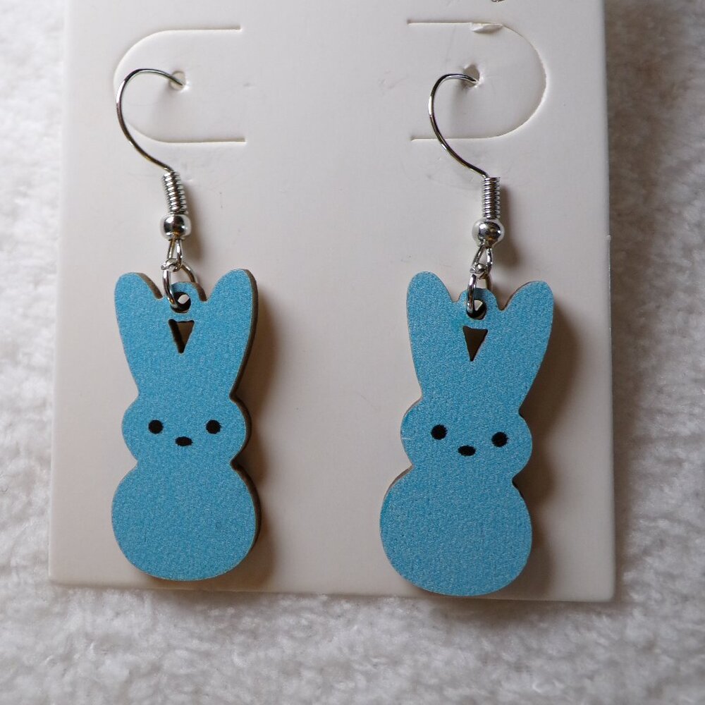 Blue Easter Peep Bunny Dangling Earrings NEW